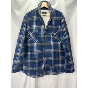 Fisherman Freedom Foundry Plaid Fleece Sherpa Button Down Shacket, Men's Large